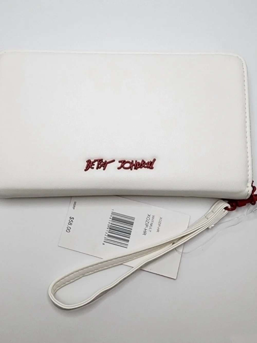 Betsey Johnson White Zip Around Studded Wallet with Red Heart Studs Wristlet